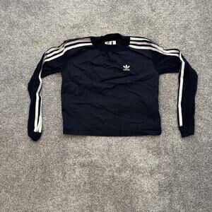 Adidas Shirt Mens Small Navy Blue Trefoil Crewneck Long Sleeve Three Stripes 32